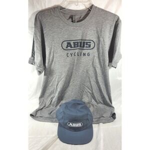 ABUS Cycling Gray Short Sleeve T-Shirt & Blue Adjustable Hat - Large